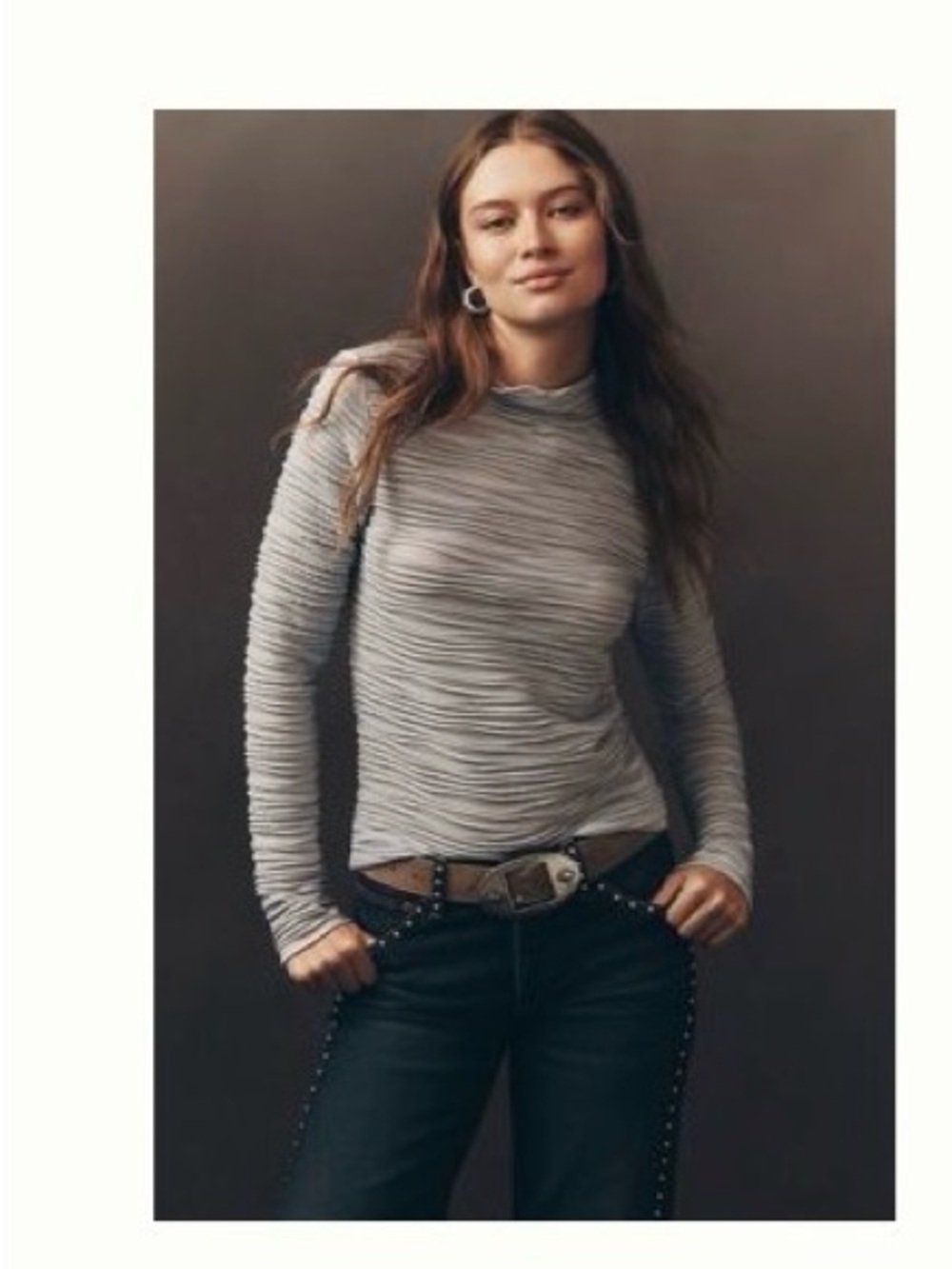 Anthropologie metallic textured turtleneck top